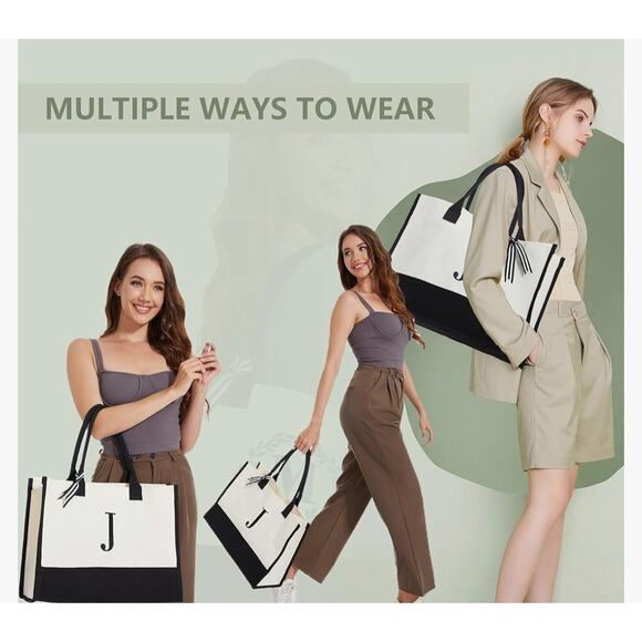 New Monogram "S" Canvas Tote Inside Zipper Pocket Great Gift Personalized Bag - Picture 5 of 6